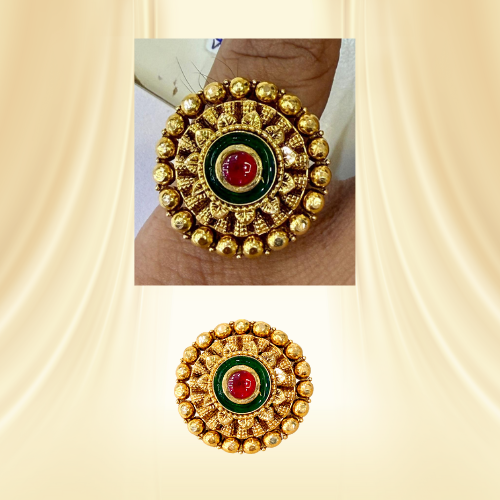 Traditional Kundan Enamel Statement Ring