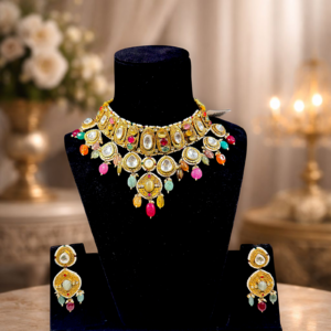 Traditional Gold Choker Set with Multicolour Stone Drops