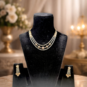 Elegant Layered Gold & Stone Necklace Set with Matching Earrings